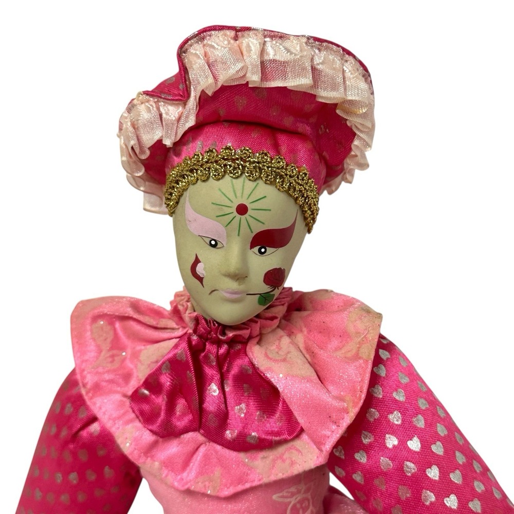 NWT Sugar‎ Loaf Classiques Doll Harlequin Jester Porcelain 17" Pink Glitter